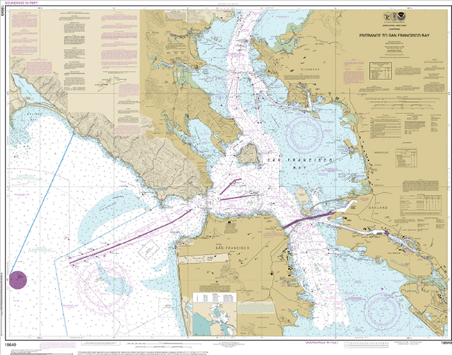 Entrance to San Francisco Bay paper nautical chart.