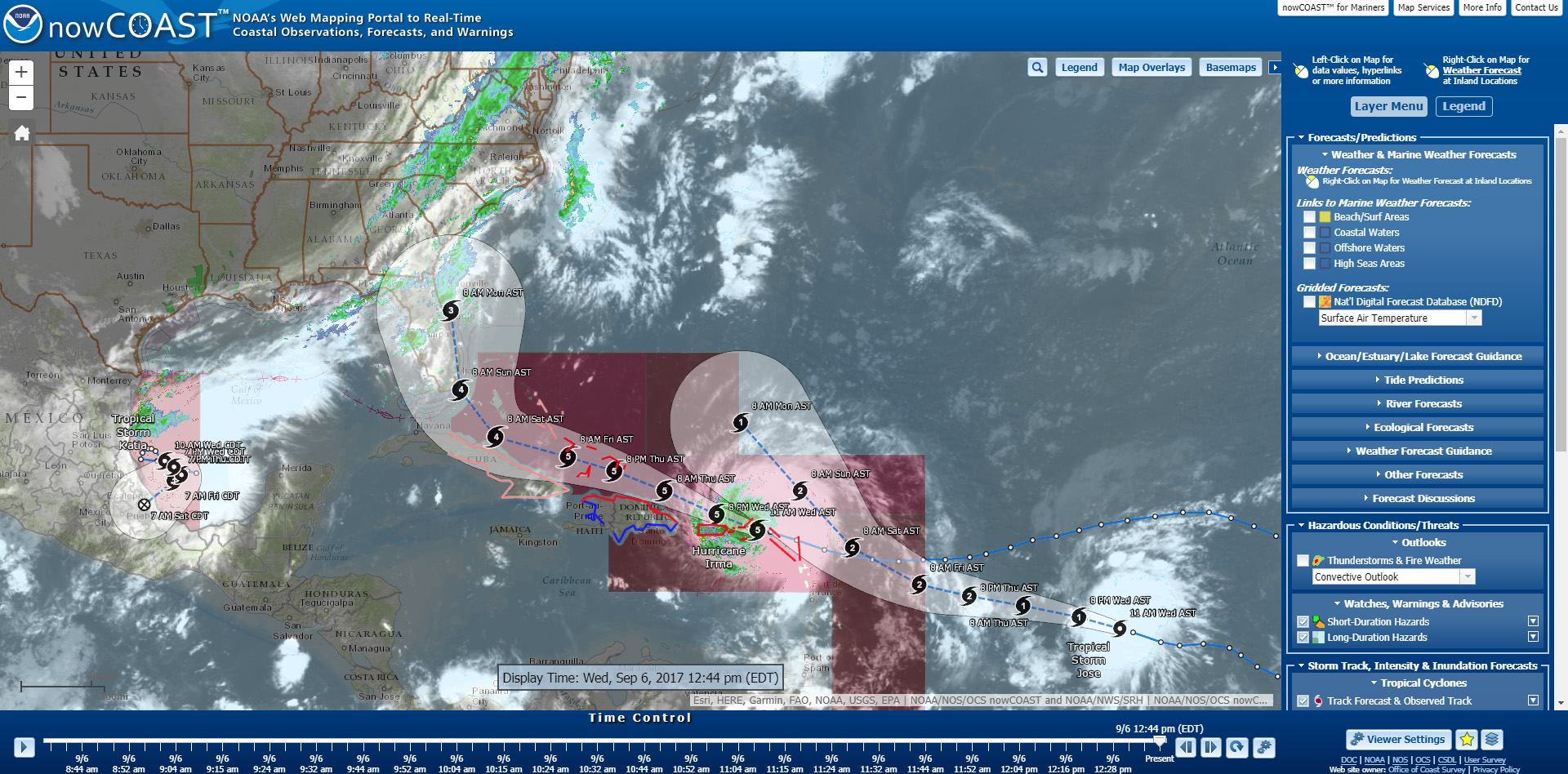 Projected path of Hurricane Irma as seen in nowCOAST™.
