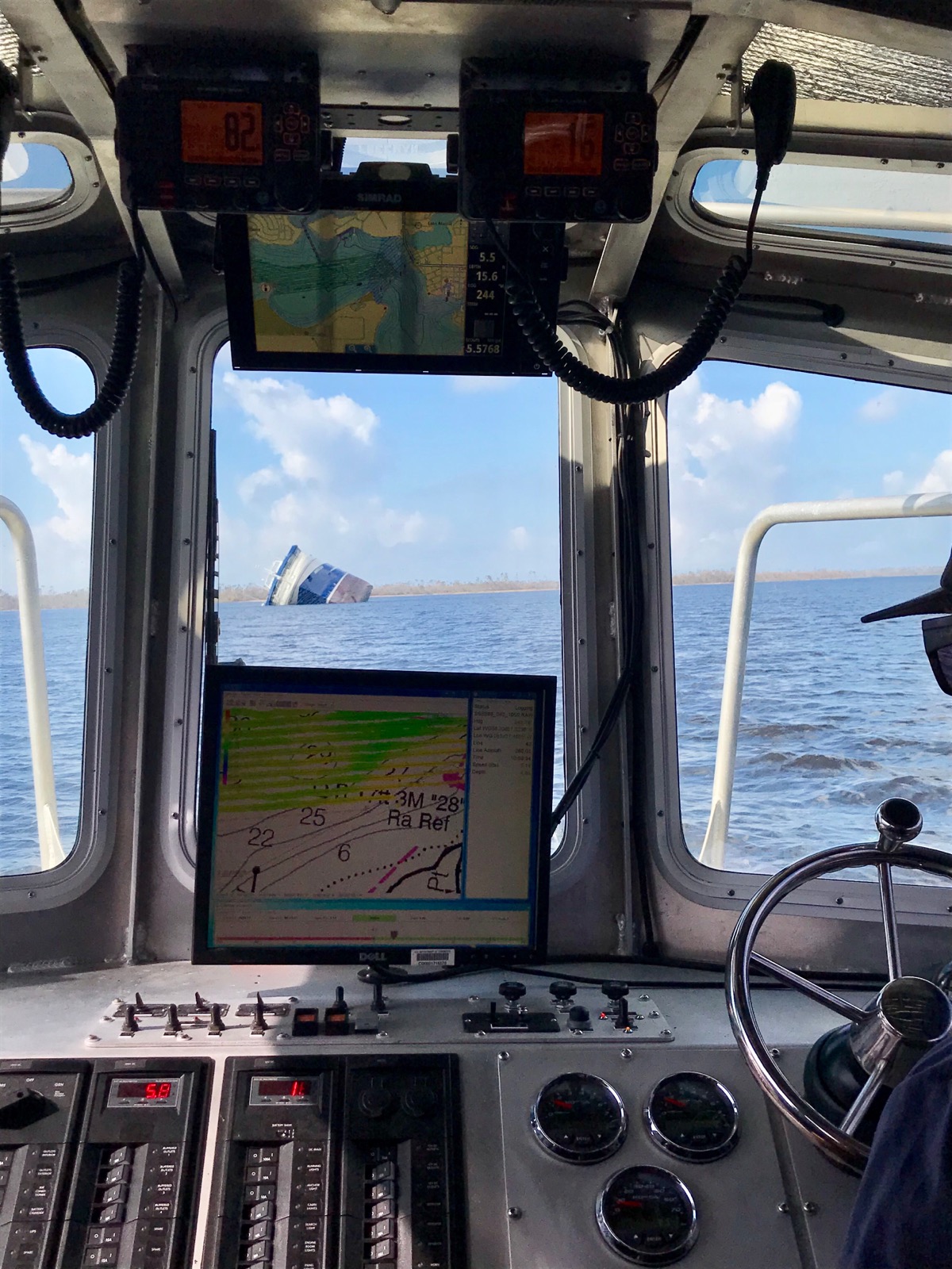 View of sunken vessel from navigation response team vessel.