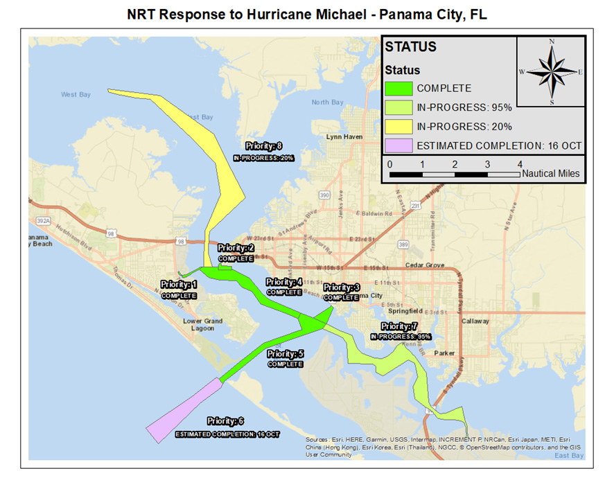 Map of navigation response team priority areas and completion status in Panama City