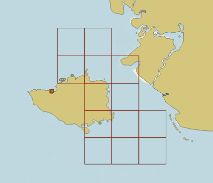 The outlines of the thirteen new large scale (1:80,000) ENCs.