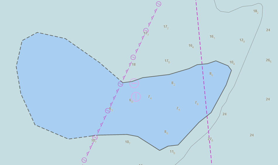 Detail of shoal shown in new ENC US4AK6B0.