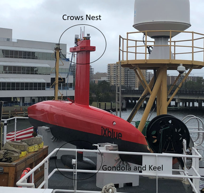 DriX resting aft on the second deck of NOAA Ship Thomas Jefferson.