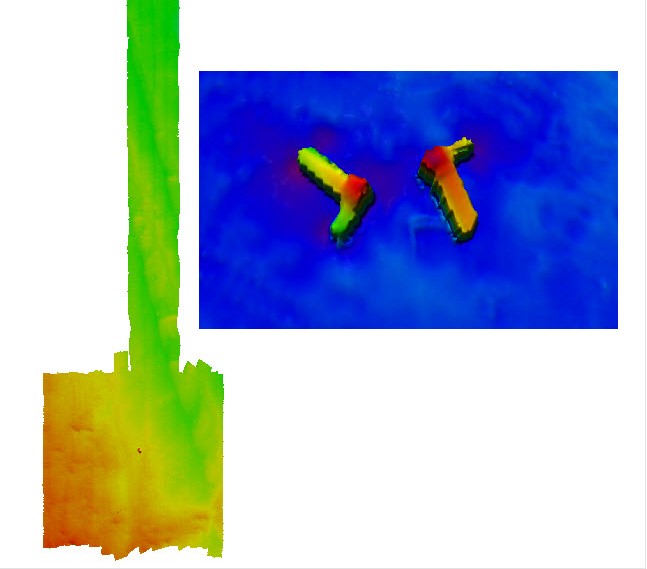 The site was initially thought to be possible aircraft remains based on the MBES data, but upon diver inspection turned out to be dissociated boilers from another wreck.