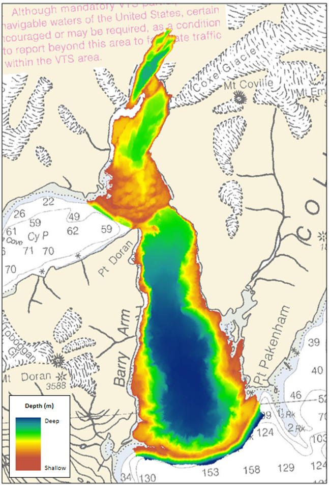 High-resolution multibeam bathymetry acquired by eTrac in Barry Arm.